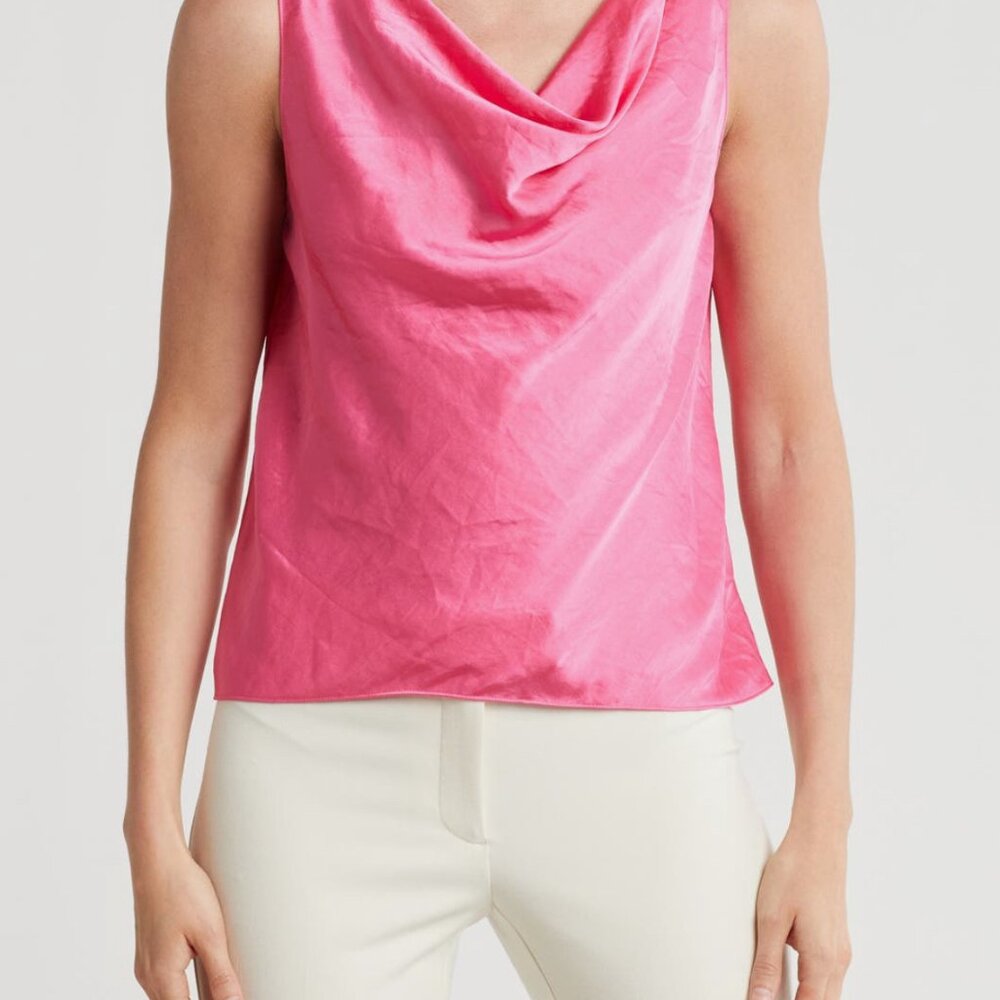 Theory Women's Pink Sleeveless Cowl-Neck Blouse, Size L